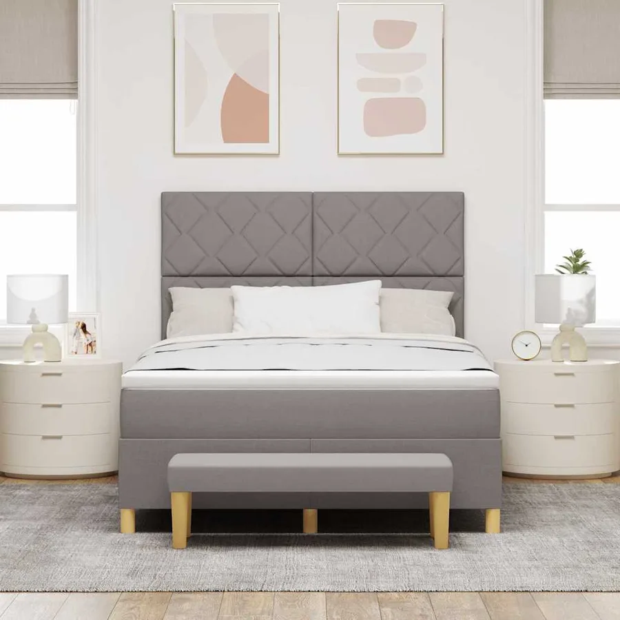 Lit à ressorts avec tête de lit Taupe 200 x 160 cm tissu - 3
