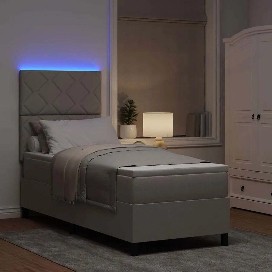 Lit à ressorts avec bandes LED Taupe 80 x 200 cm tissu - 5