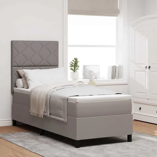 Lit à ressorts avec tête de lit Taupe 80 x 200 cm tissu