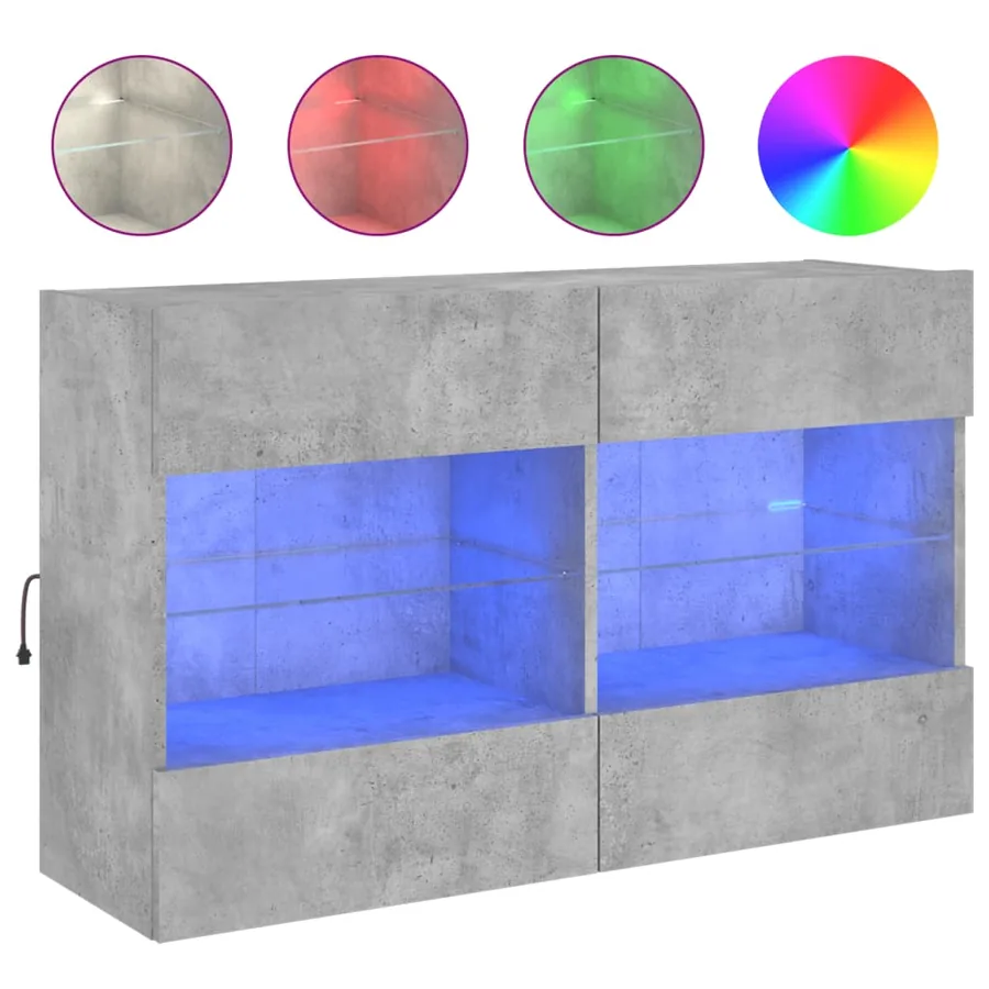 Meuble TV mural avec lumières LED gris béton 98,5x30x60,5 cm - 2