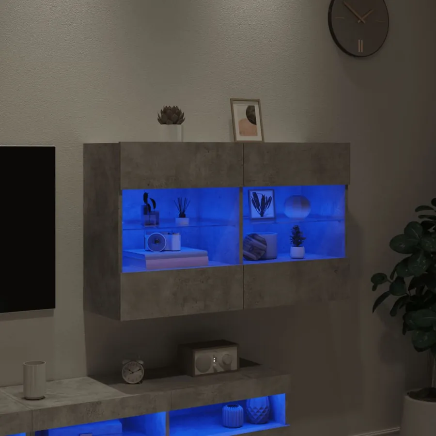 Meuble TV mural avec lumières LED gris béton 98,5x30x60,5 cm - 3