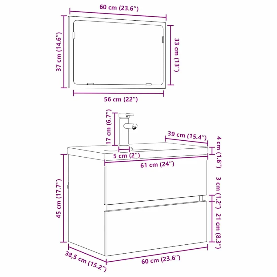 Ensemble de mobilier de salle de bain 3 pcs Bois Ancien - 12