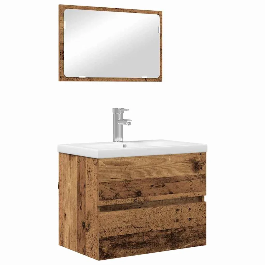 Ensemble de mobilier de salle de bain 3 pcs Bois Ancien - 2