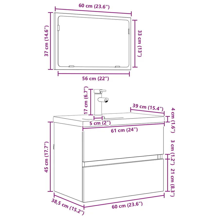 Ensemble de mobilier de salle de bain 3 pc Chêne artisanal - 12