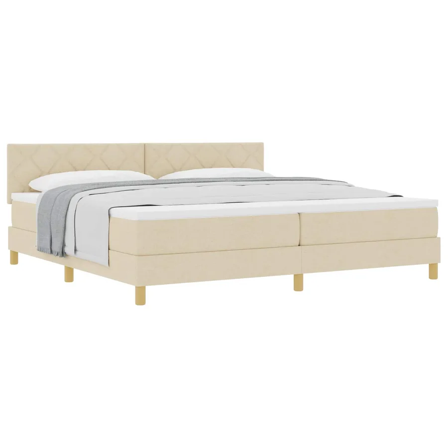 Lit à ressorts avec coussin Crème 200 x 200 cm tissu - 2