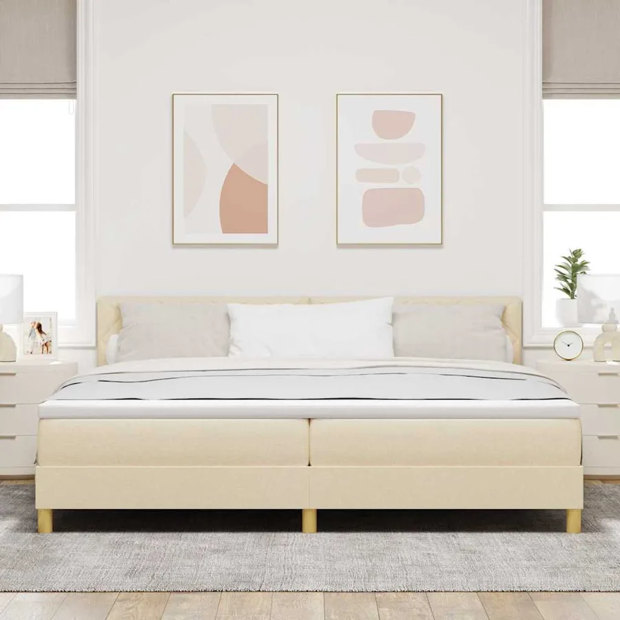 Lit à ressorts avec coussin Crème 200 x 200 cm tissu - 3