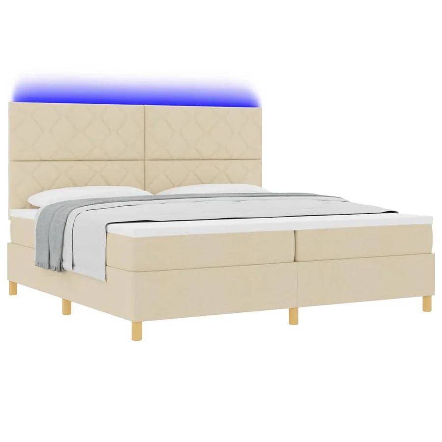 Lit à ressort LED avec tête de lit Crème 200 x 200 cm tissu - 3