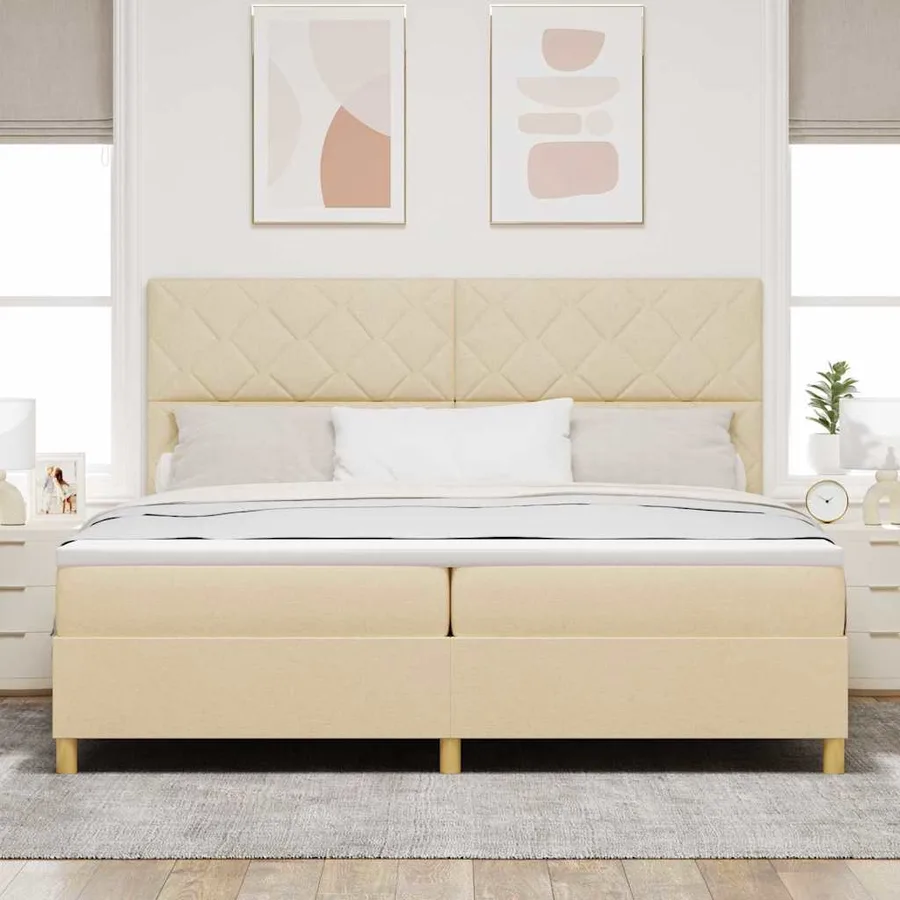 Lit à ressort LED avec tête de lit Crème 200 x 200 cm tissu - 4