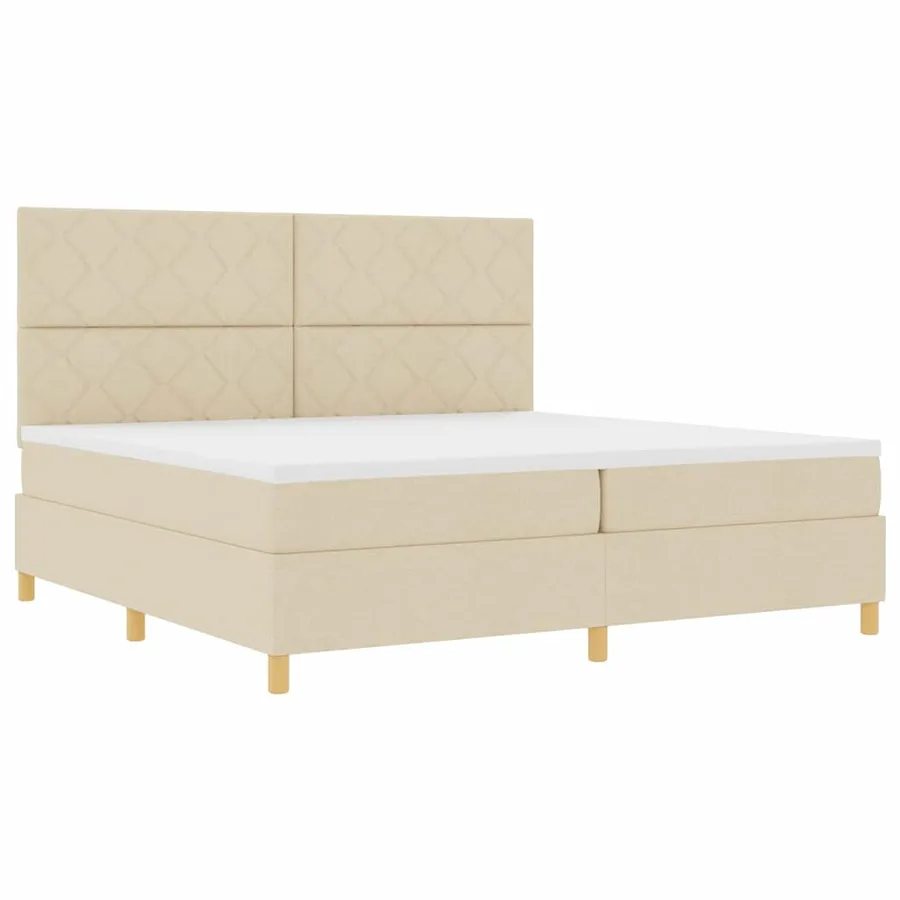 Lit à ressort LED avec tête de lit Crème 200 x 200 cm tissu - 6