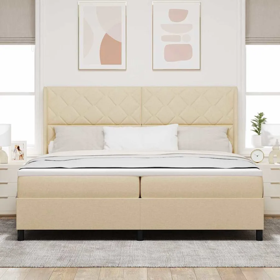 Lit à ressorts avec coussin Crème 200 x 200 cm tissu - 3