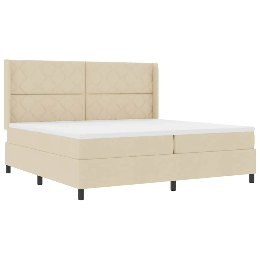 Lit à ressorts avec coussin Crème 200 x 200 cm tissu - 4