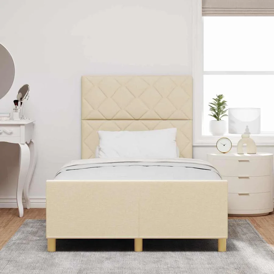 Cadre de lit avec tête de lit Crème 120 x 190 cm tissu - 3