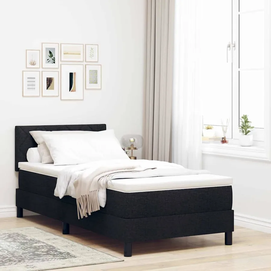 Lit à ressorts avec coussin Noir 100 x 200 cm tissu