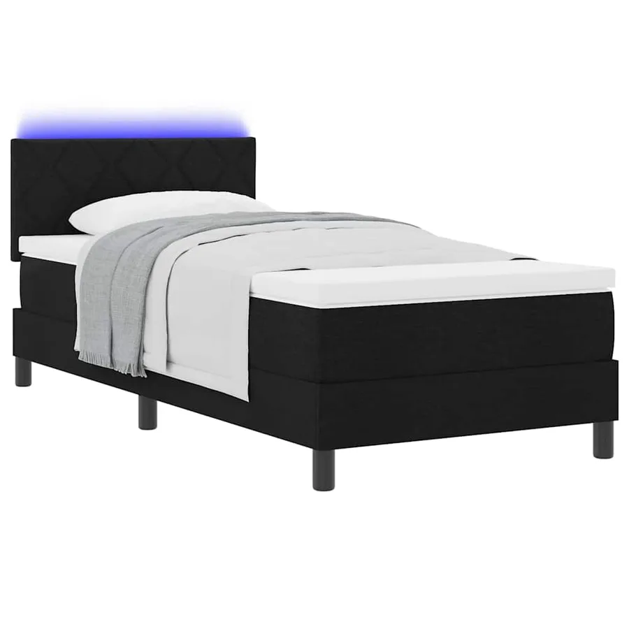 Lit à ressorts avec coussin Noir 100 x 200 cm tissu - 3