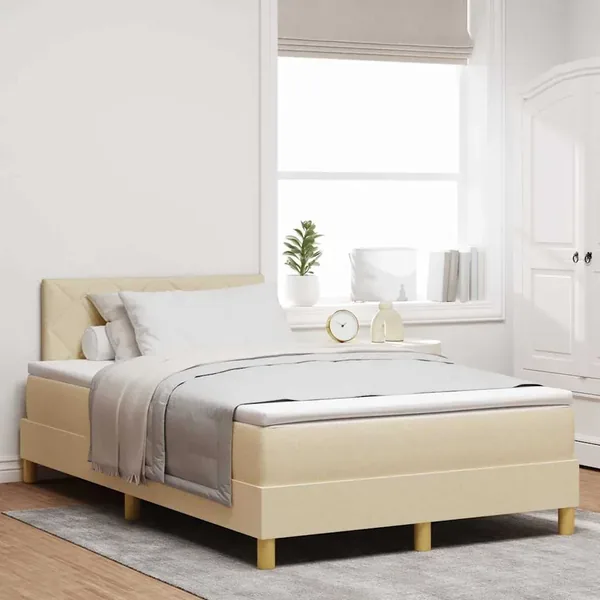 Lit à ressort LED avec coussin Crème 120 x 190 cm tissu