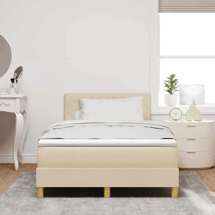 Lit à ressort LED avec coussin Crème 120 x 190 cm tissu - 4