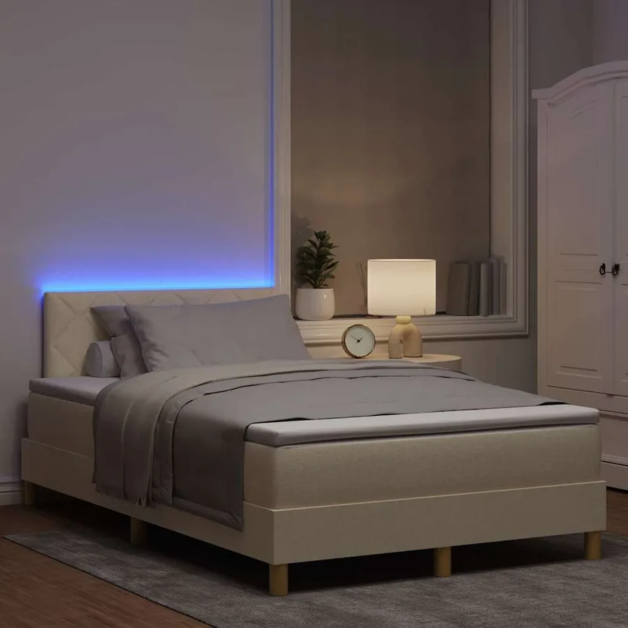 Lit à ressort LED avec coussin Crème 120 x 190 cm tissu - 5