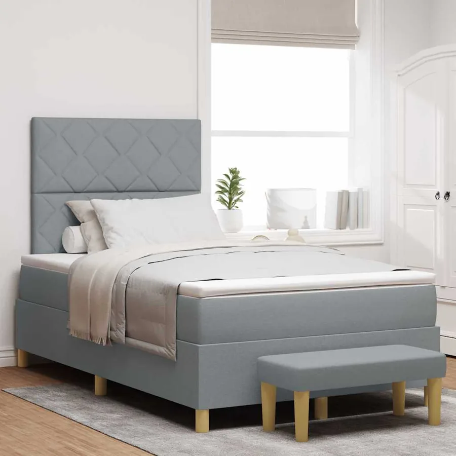 Lit à ressorts avec coussin Gris clair 200 x 120 cm tissu