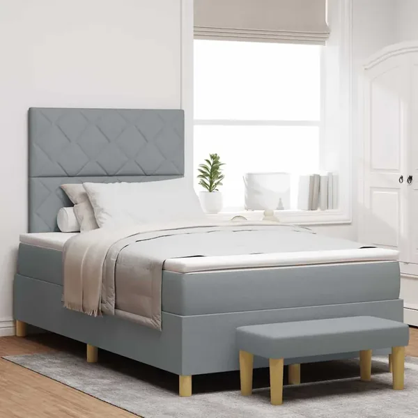 Lit à ressorts avec coussin Gris clair 200 x 120 cm tissu