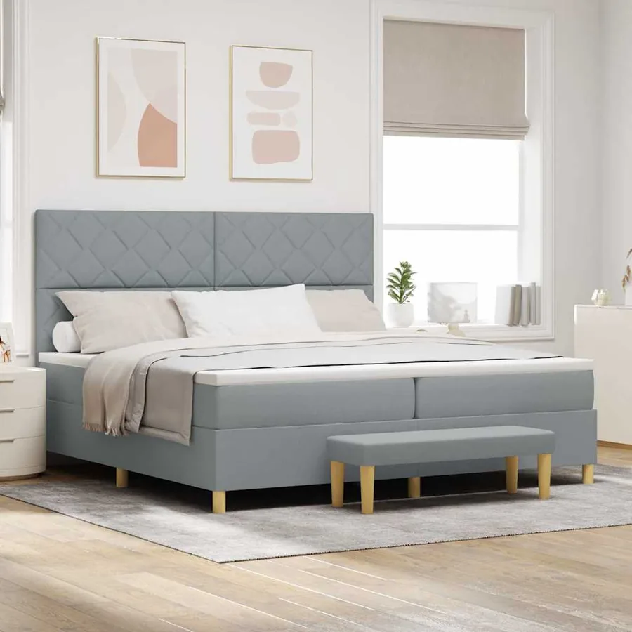 Lit à ressorts avec coussin Gris clair 200 x 200 cm tissu