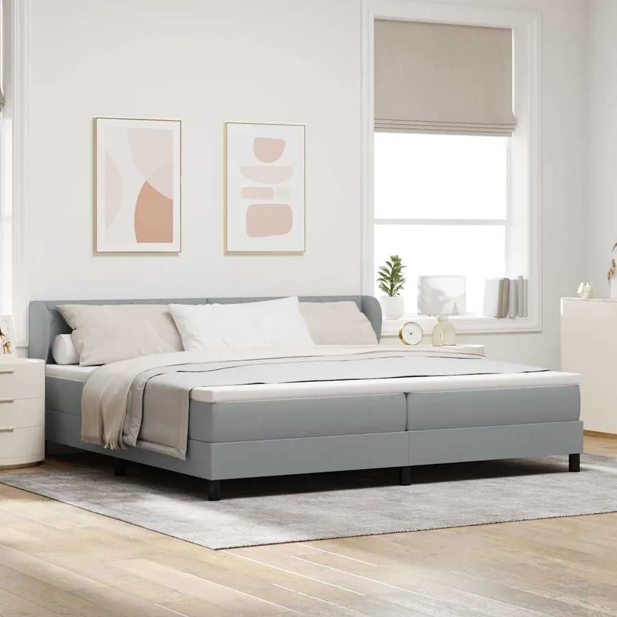 Lit à ressorts avec tête de lit Gris clair 200 x 200 cm tissu