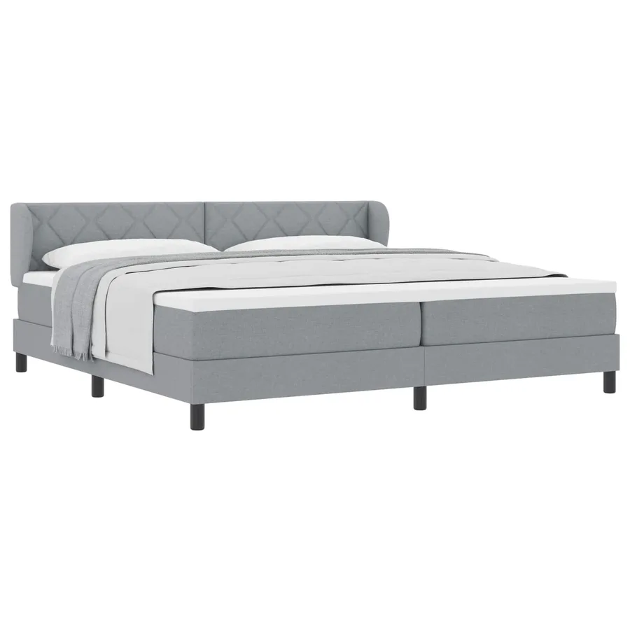 Lit à ressorts avec tête de lit Gris clair 200 x 200 cm tissu - 2