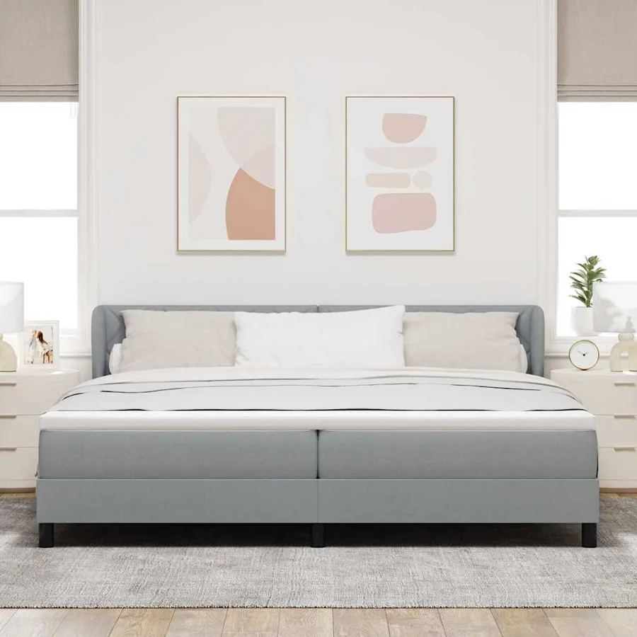 Lit à ressorts avec tête de lit Gris clair 200 x 200 cm tissu - 3
