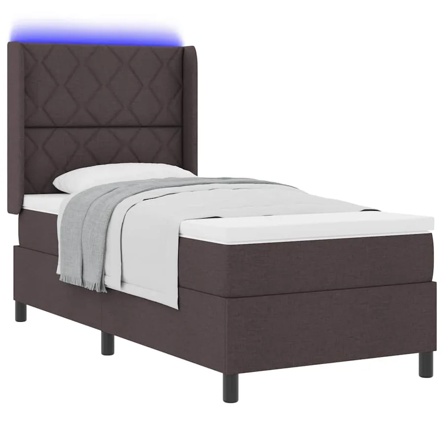 Lit à ressort LED Marron foncé 100 x 200 cm tissu - 3