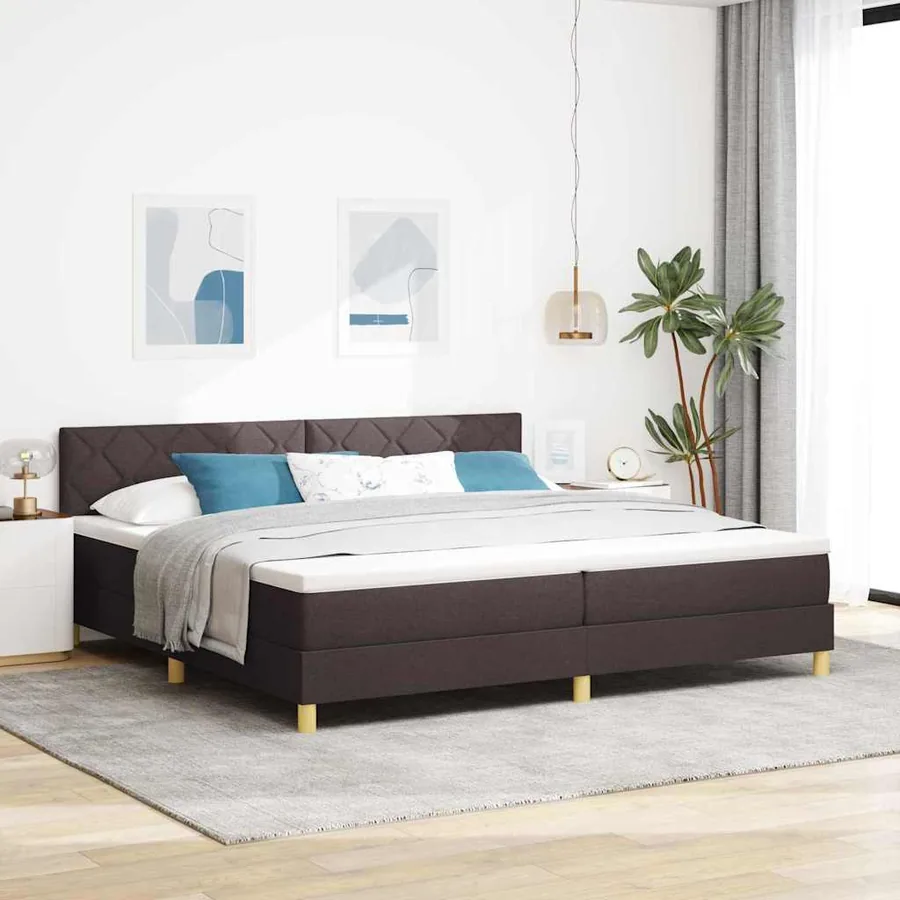Lit à ressorts avec coussin Marron foncé 200 x 200 cm tissu