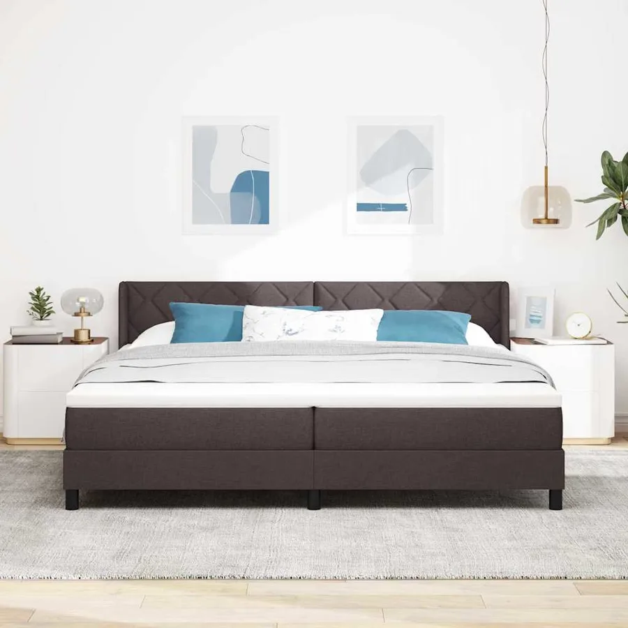 Lit à ressorts avec tête de lit Marron foncé 200 x 200 cm tissu - 3