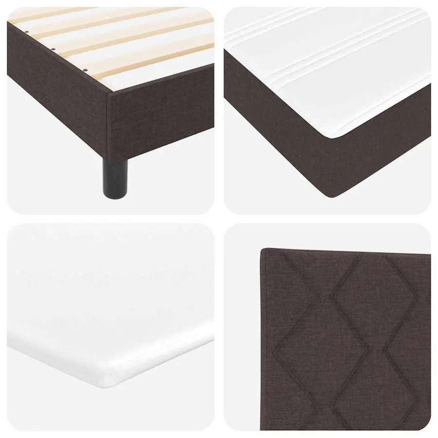 Lit à ressorts avec tête de lit Marron foncé 200 x 200 cm tissu - 8