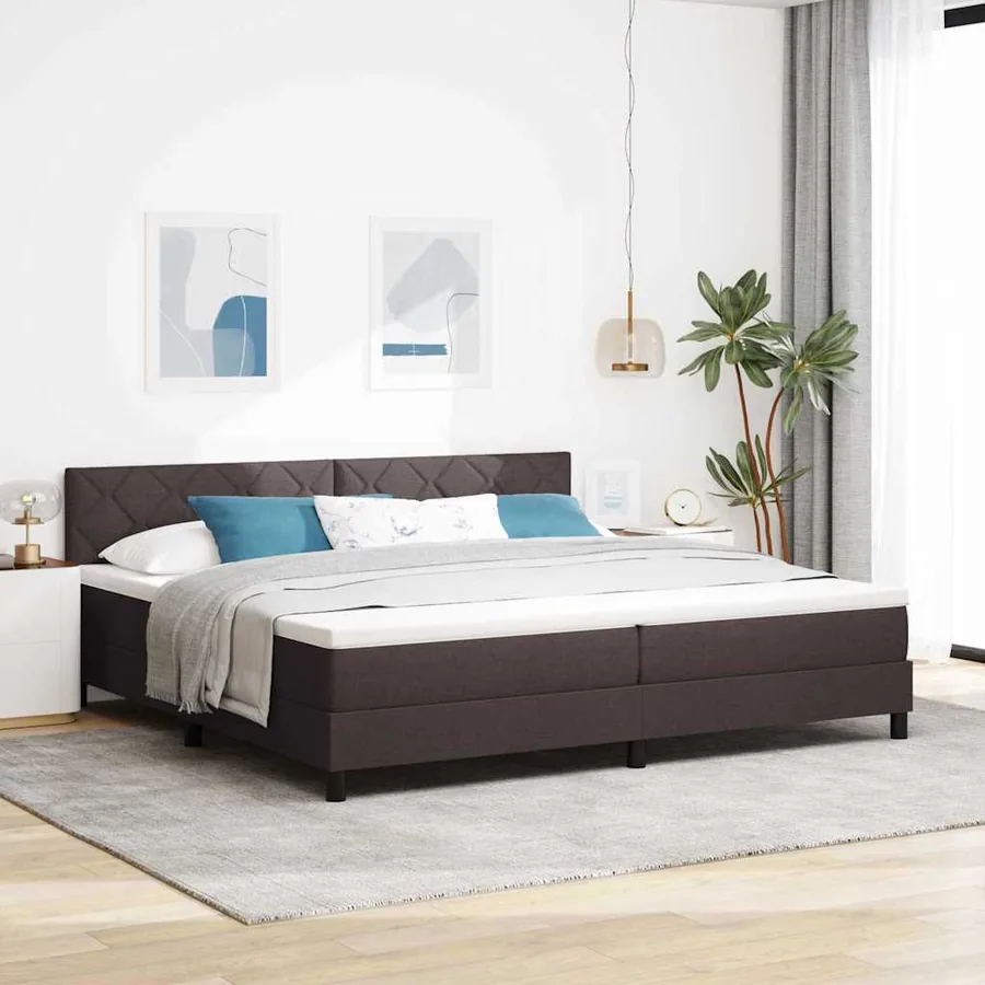 Lit à ressorts avec matelas Marron foncé 200 x 200 cm tissu