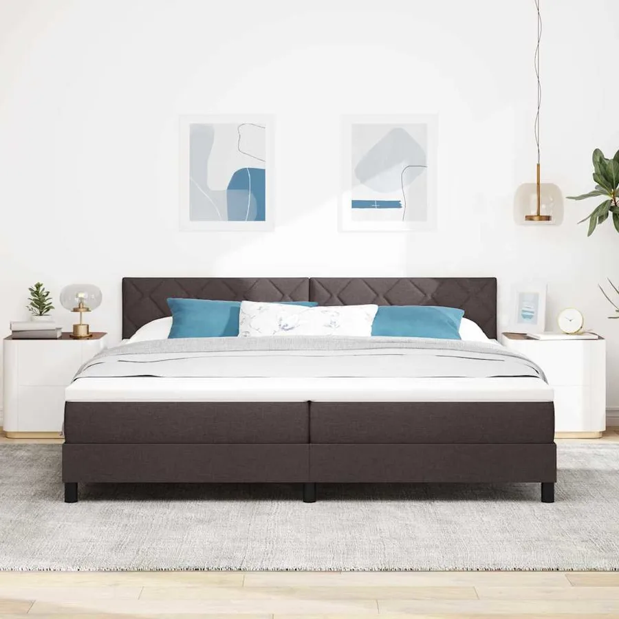 Lit à ressorts avec matelas Marron foncé 200 x 200 cm tissu - 4