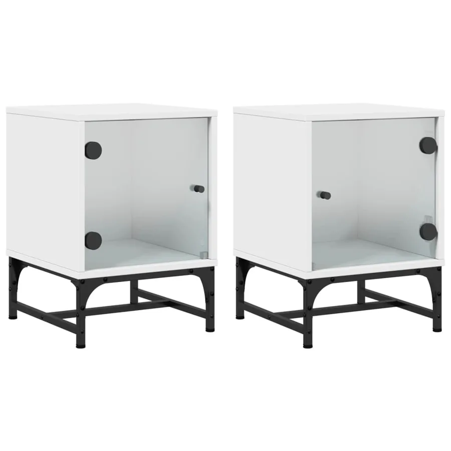 Tables de chevet avec portes en verre 2 pcs blanc 35x37x50 cm - 2