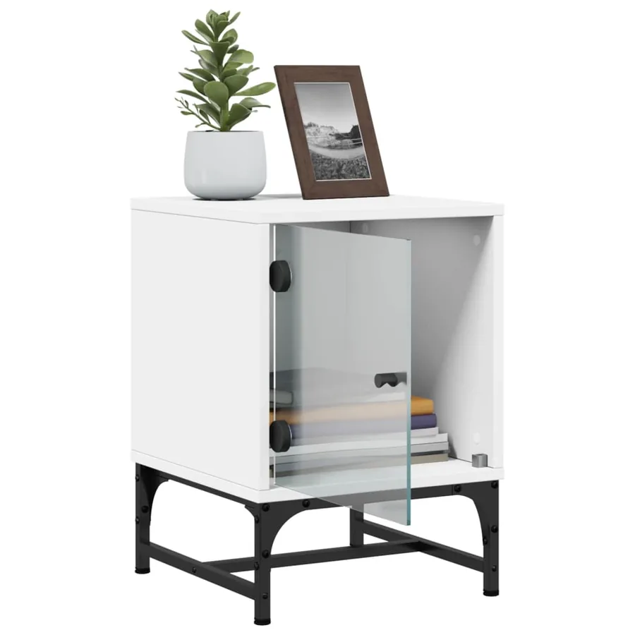Tables de chevet avec portes en verre 2 pcs blanc 35x37x50 cm - 6