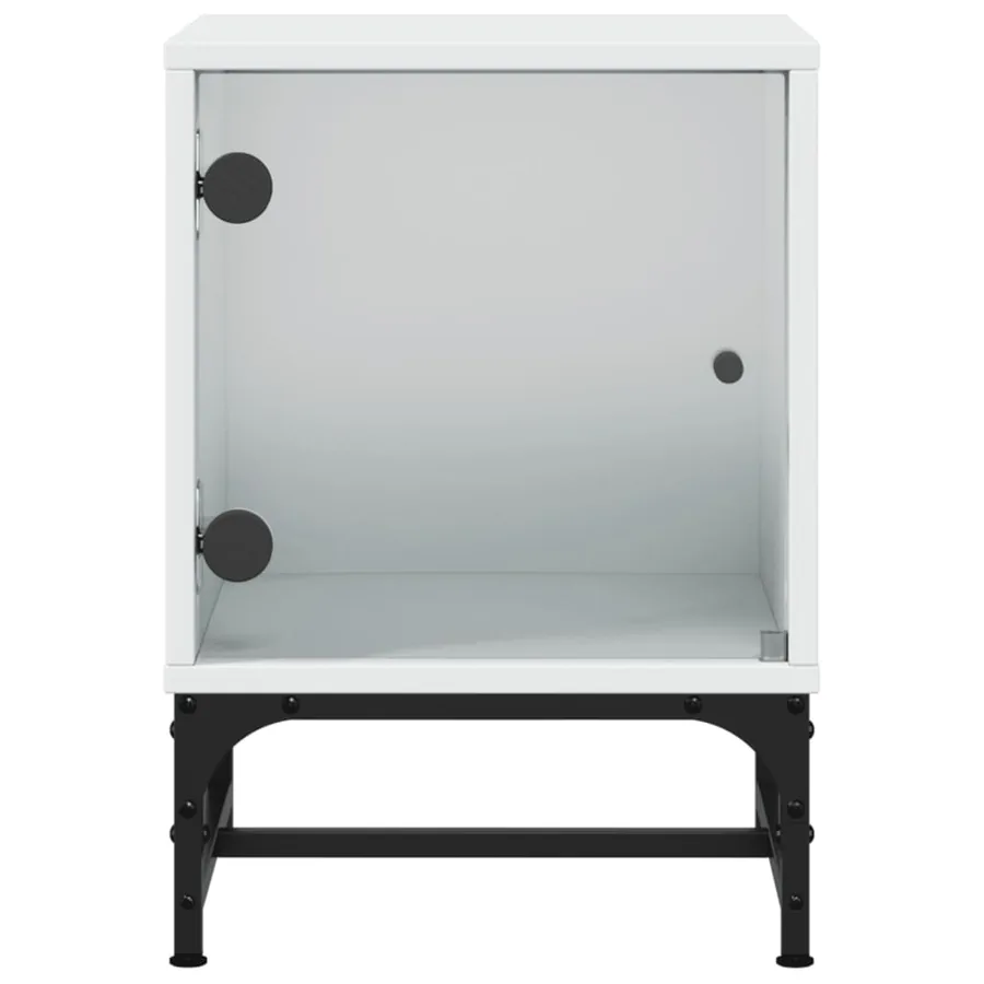 Tables de chevet avec portes en verre 2 pcs blanc 35x37x50 cm - 7