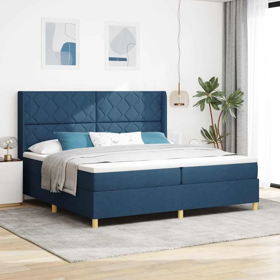 Lit à ressorts avec bandes LED Bleu 200 x 200 cm tissu