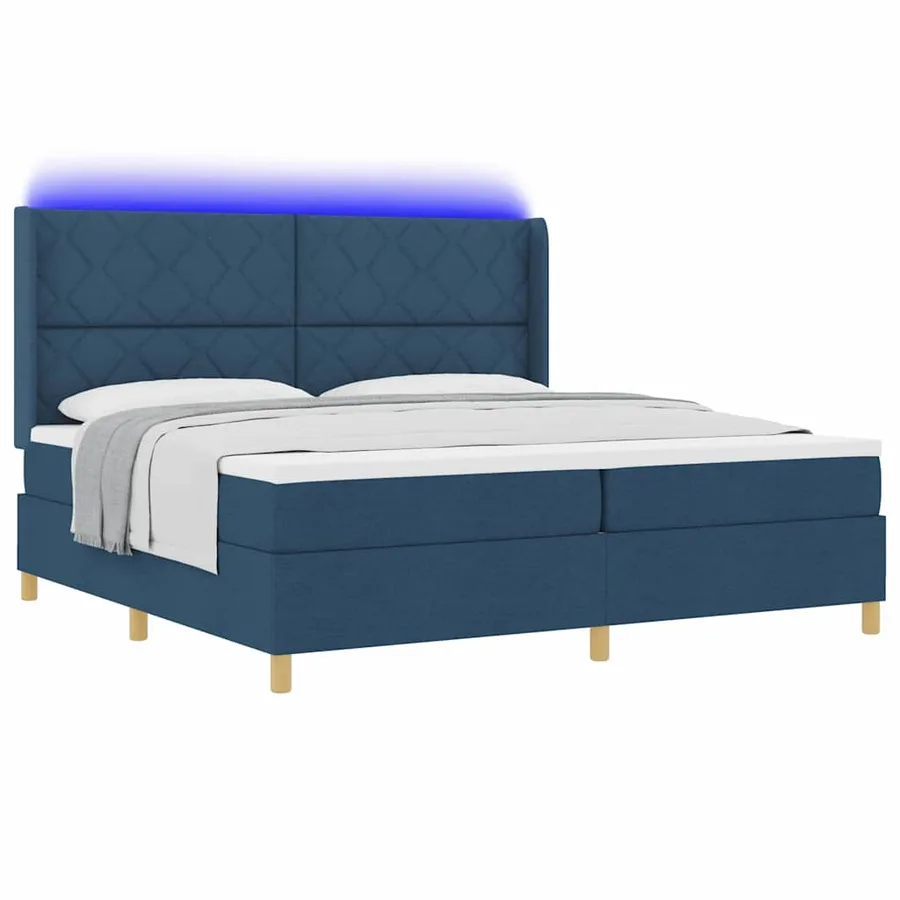 Lit à ressorts avec bandes LED Bleu 200 x 200 cm tissu - 3