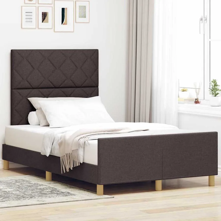 Cadre de lit avec tête de lit Marron foncé 120 x 190 cm tissu