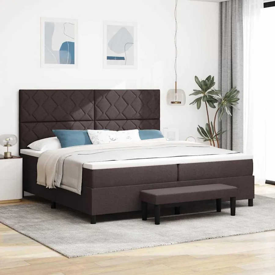 Lit à ressorts avec tête de lit Marron foncé 200 x 200 cm tissu