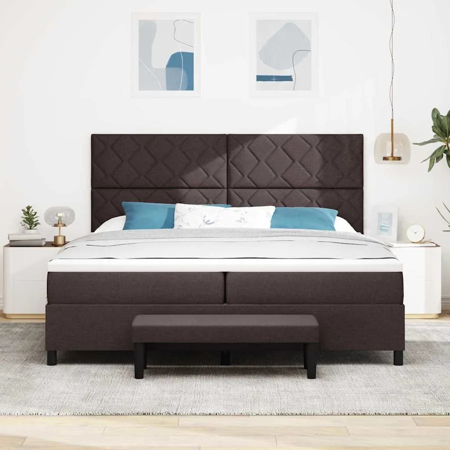 Lit à ressorts avec tête de lit Marron foncé 200 x 200 cm tissu - 3