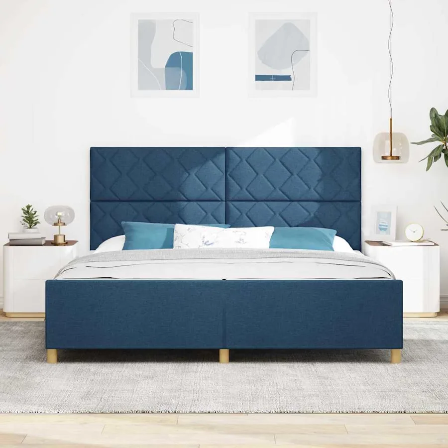 Cadre de lit avec tête de lit Bleu 200 x 200 cm tissu - 3