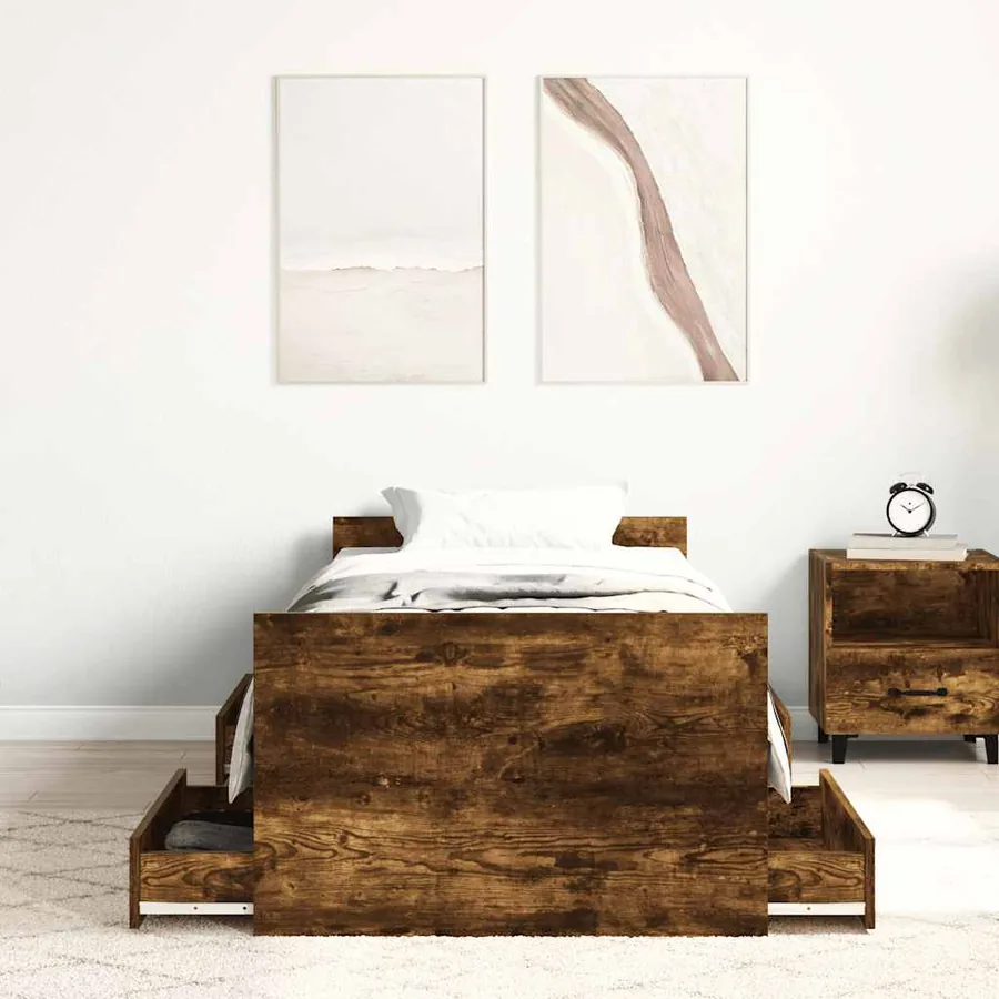 Cadre de lit sans matelas chêne fumé 90x190 cm - 3