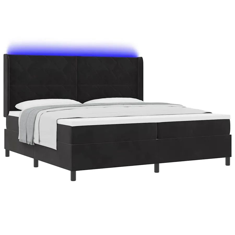 Lit à ressorts avec bandes LED Noir 200 x 200 cm Velours - 3