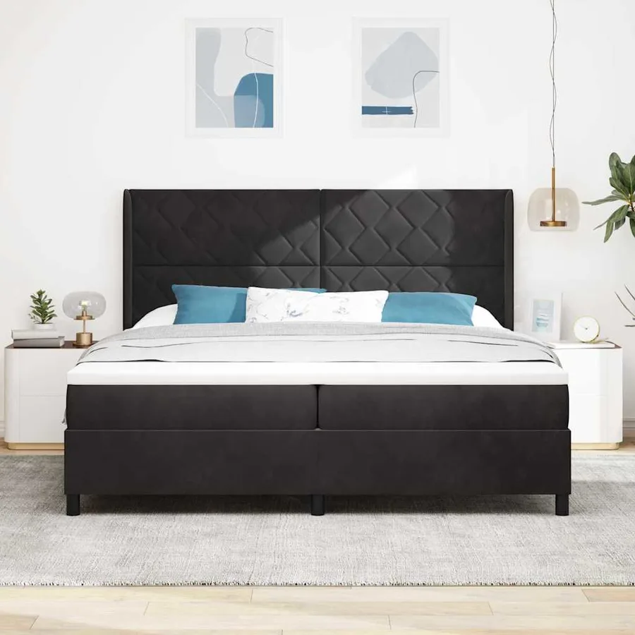 Lit à ressorts avec bandes LED Noir 200 x 200 cm Velours - 4