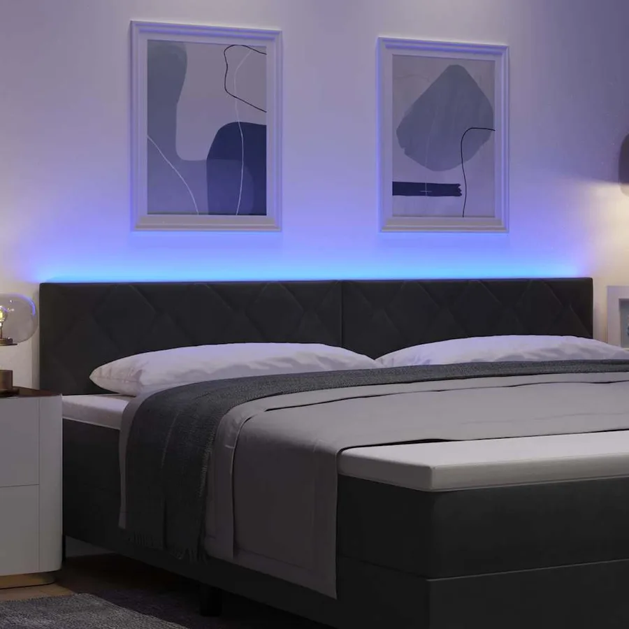 Tête de lit LED Noir 200 cm Velours - 4