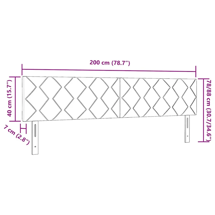 Tête de lit LED Noir 200 cm Velours - 8
