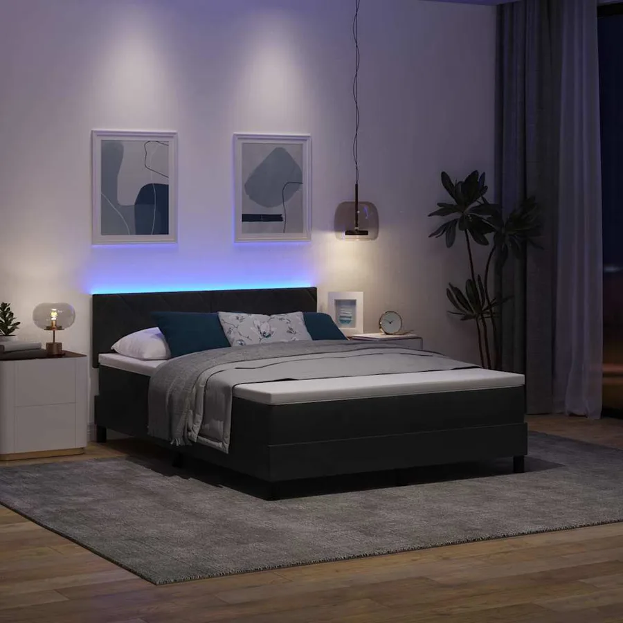 Lit à ressort LED avec bandes LED Noir 140 x 190 cm Velours - 5