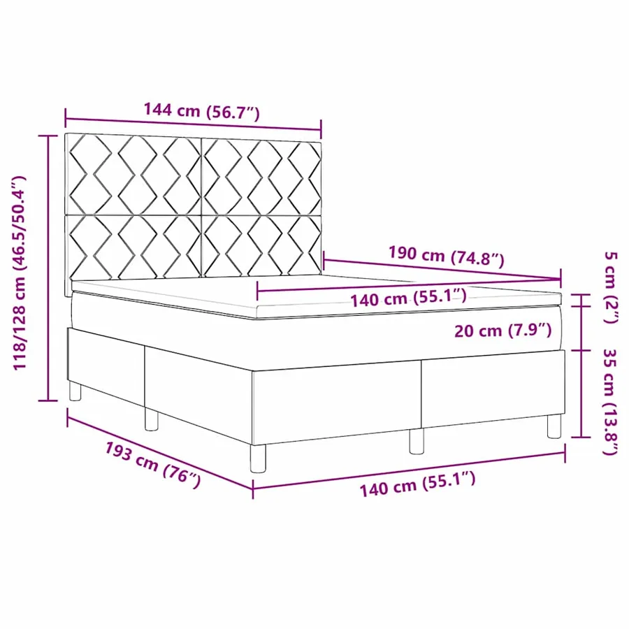Lit à ressort LED Gris clair 140 x 190 cm Velours - 14