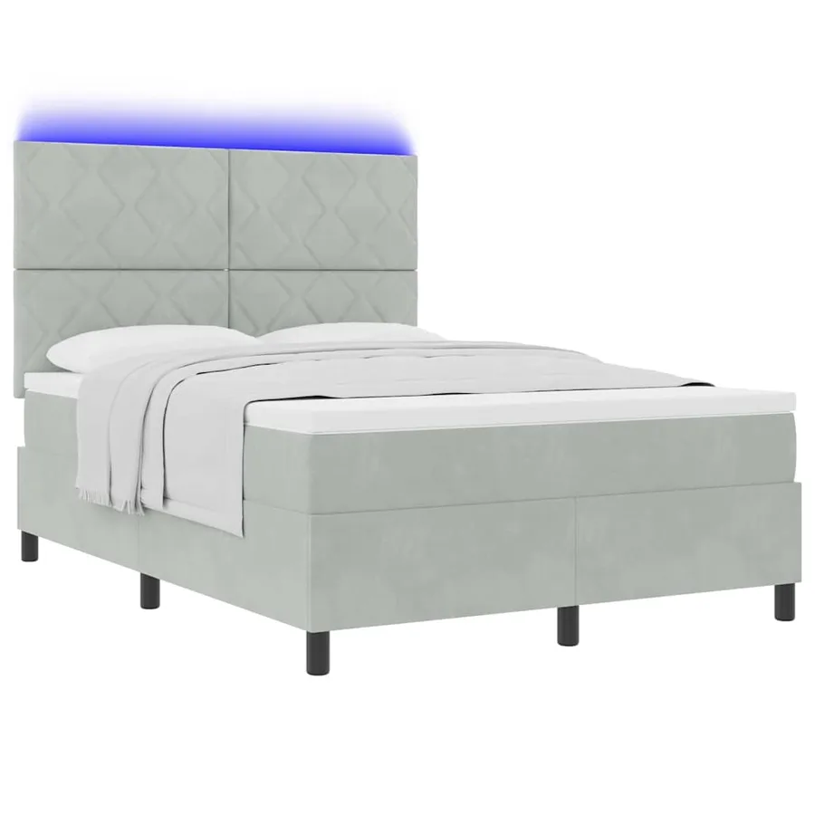 Lit à ressort LED Gris clair 140 x 190 cm Velours - 3